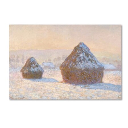 Trademark Fine Art Monet 'Wheatstacks Snow Effect In Morning' Canvas Art, 12x19 AA00691-C1219GG